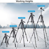 Camera Tripod for Camera, 159 cm Smartphone Tripod Stand with Phone Holder Mount、Bluetooth Wireless Remote and 2 Quick Release Plates Support Canon,Sony,Nikon,DSLR Camera, Cellphone, etc