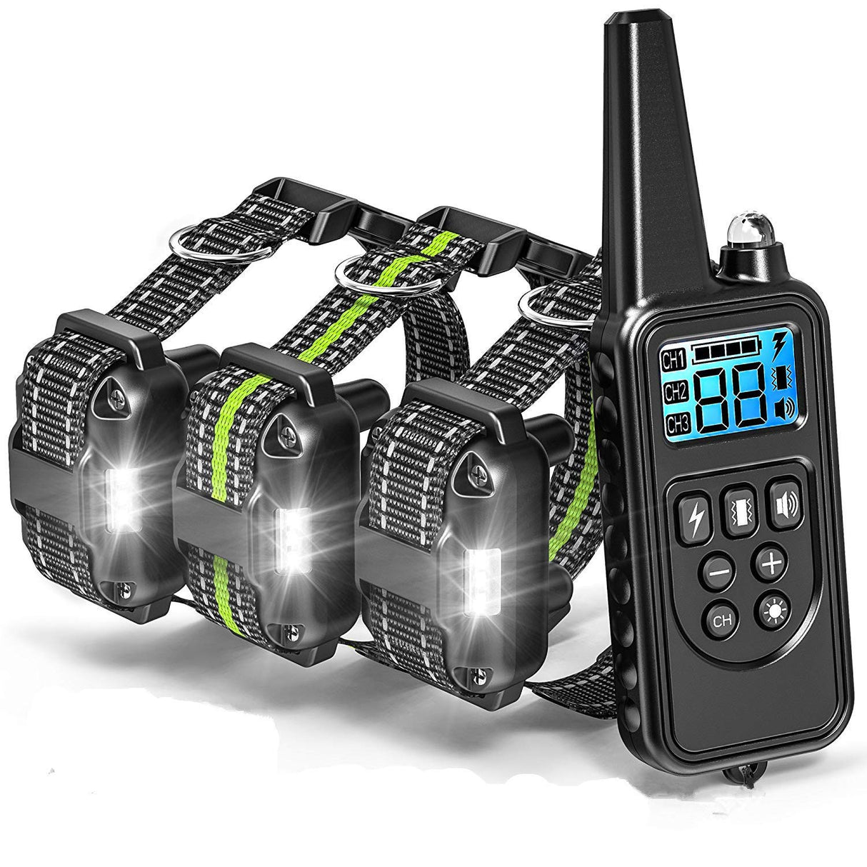 Dog Training Collar with 2600FT Remote, Electronic Dog Collar with Beep, Vibration, Shock, Light and Keypad Lock Mode, Waterproof Electric Dog Collar Set(1 Remote + 3 Receiver)