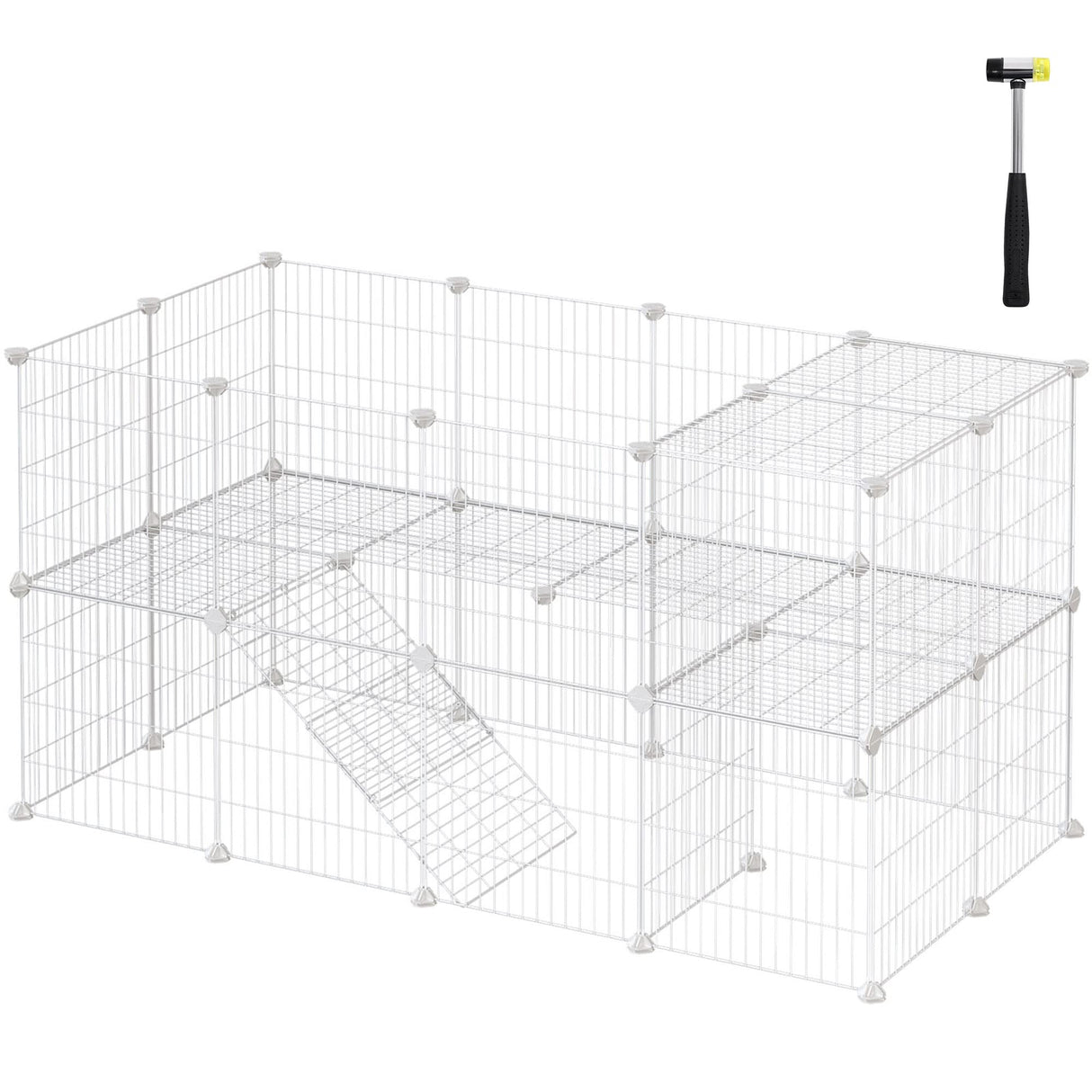 Pet Playpen, Small Animal Playpen, Rabbit Guinea Pig Cage, Zip Ties Included, Metal Wire Apartment-Style Two-Story Pet Premium Villa for Bunnies Puppies, Indoor Use, White