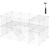 Pet Playpen, Small Animal Playpen, Rabbit Guinea Pig Cage, Zip Ties Included, Metal Wire Apartment-Style Two-Story Pet Premium Villa for Bunnies Puppies, Indoor Use, White