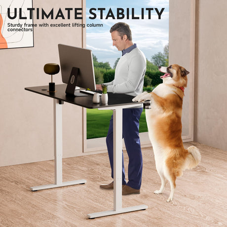 Electric Height Adjustable Standing Desk Whole-Piece Desktop Sit Stand Up Computer Desk Workstation with Memory Controller for Home, Office, Gaming 120×60cm (White Frame + Black Top)