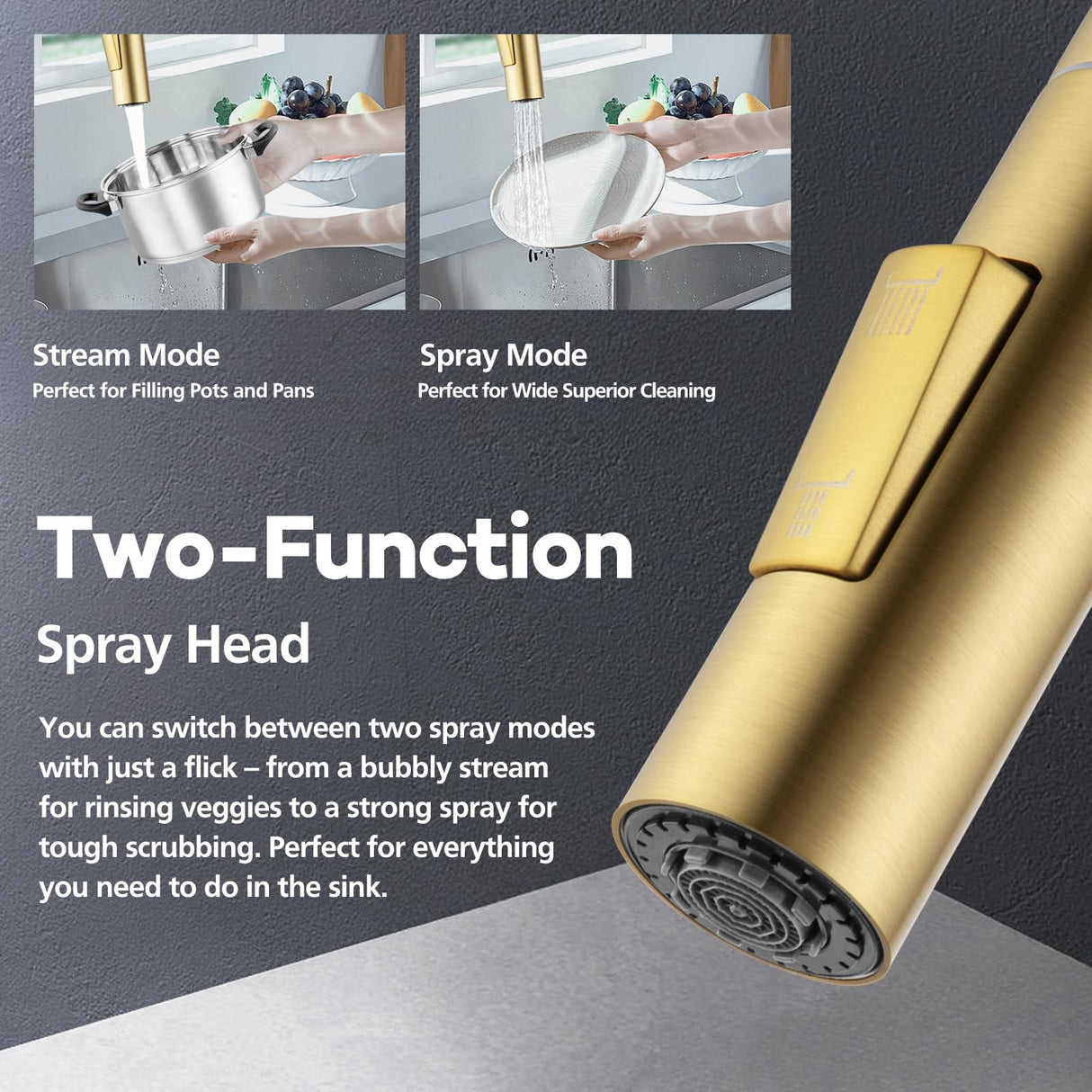 2 Mode Pull Out Kitchen Tap Swivel Gooseneck Laundry Sink Taps Faucet WELS Kitchen Mixer Tap(Brushed Yellow Gold)