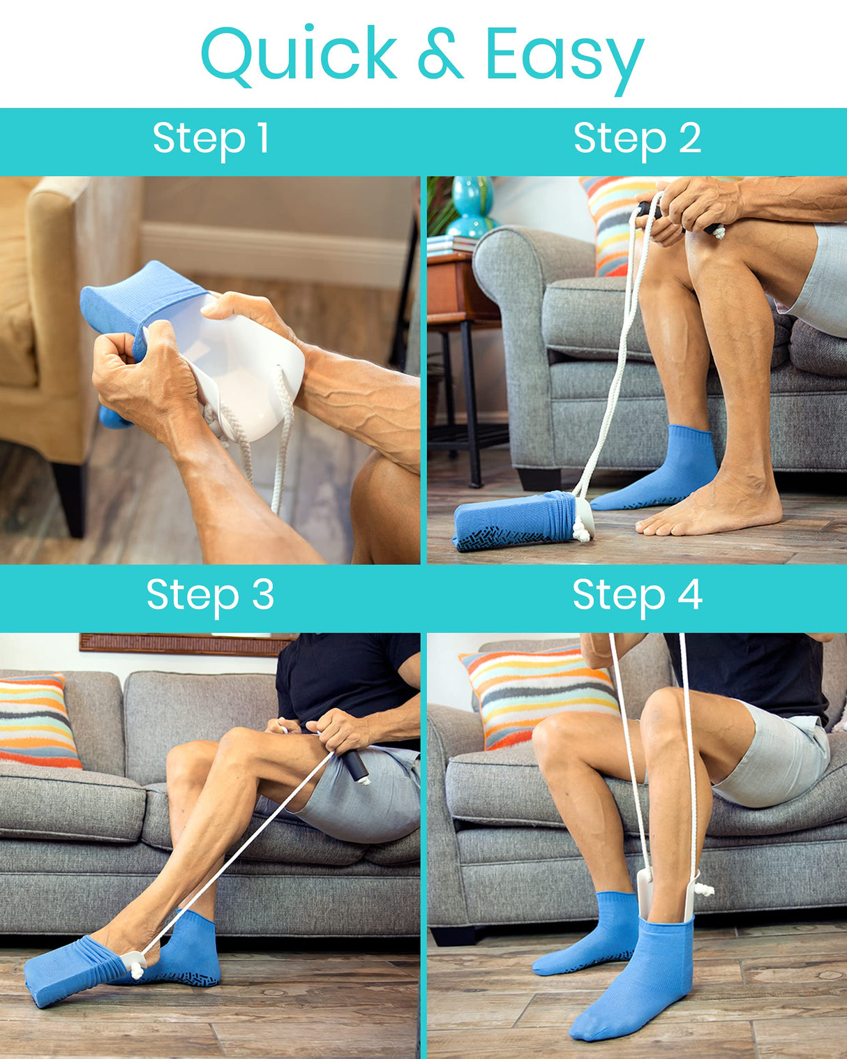 Sock Aid - Easy On and Off Stocking Slider - Pulling Assist Device - Compression Sock Helper Aide Tool - Puller, Donner for Elderly, Senior, Pregnant, Diabetics - Pull Up Assistance Help