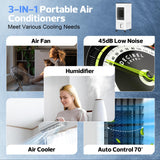 Evaporative Air Cooler, 3-IN-1 Portable Air Cooler with 8L Water Tank, Air Conditioner Fan with Timer, 3 Speed, 4 Ice Crystal Box for Room Home Office Indoor Use