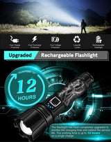 LED Torch Rechargeable Flashlight with High Lumens, 20000 Lumens Super Bright Torch, XHP70.2 High Powered Torches, Long Lasting, Waterproof, Zoomable, for Gift Camping Hiking Emergency