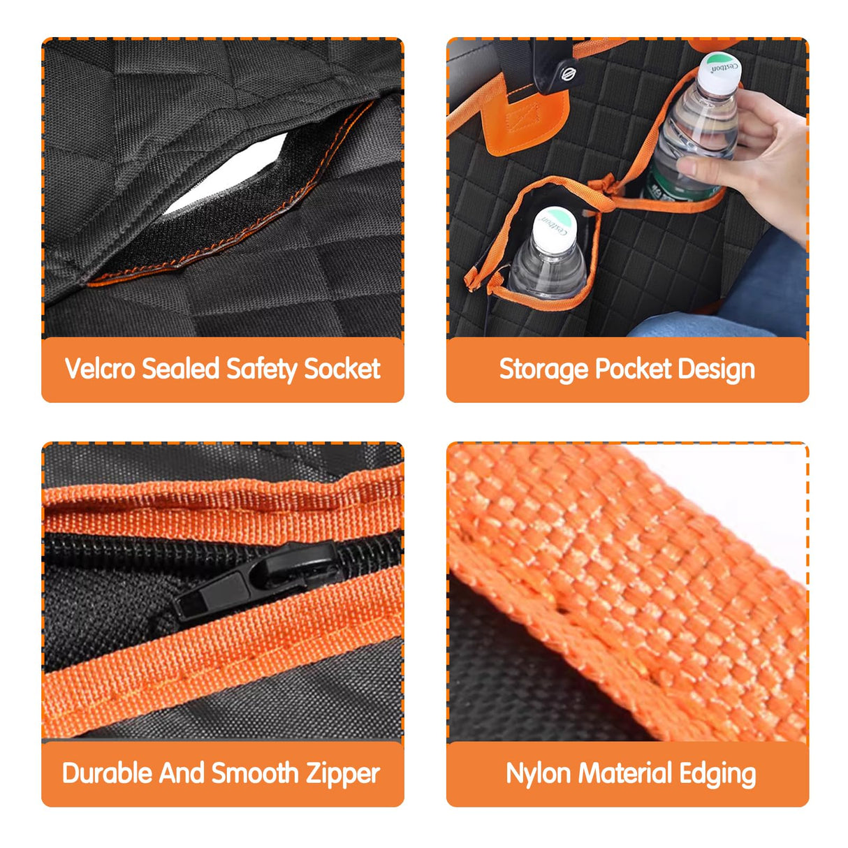 6 in 1 Split Dog Car Seat Cover for Back Seat, 100% Waterproof Dog Car Hammock with Mesh Visual Window and Storage Pocket, Back Seat Protector for Cars, Trucks, SUVs (Orange, 6 in 1)