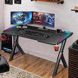 Gaming Desk with Led Light Computer Desk Home Office Workstation Racer Table Desktop Carbon Fiber 140CM