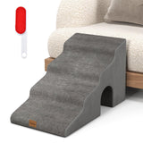 4-Tier High Density Foam Dog Ramps, Extra Wide Pet Stairs with Non-slip Bottom for High Beds & Couches, Pet Steps with Washable Cover, Arch & Lint Roller for Old Dogs, Injured Pets, Grey