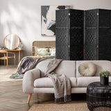 4 Panels Room Divider,Foldable Wooden Privacy Screen Dividers Partition Wall Screens for Home Pet Child Balcony Bedroom Bathroom, Portable Rattan Partition Separator Water-resistant,Black