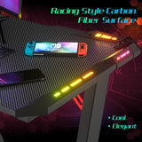 Gaming Desk LED Gaming Workstation RGB Light Computer Desk Z Shaped, Black Pc Desk with Carbon Fiber Surface Cup Holder & Headphone Hook, (120 * 60 * 75cm)