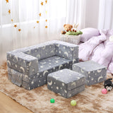 Kids Couch, Glow in The Dark Modular Kids Explore Sofa for Toddler 3 in 1 Fold Out Kids Toddler Sofa, Convertible Plush Toddler Couch with Washable and Durable Covers