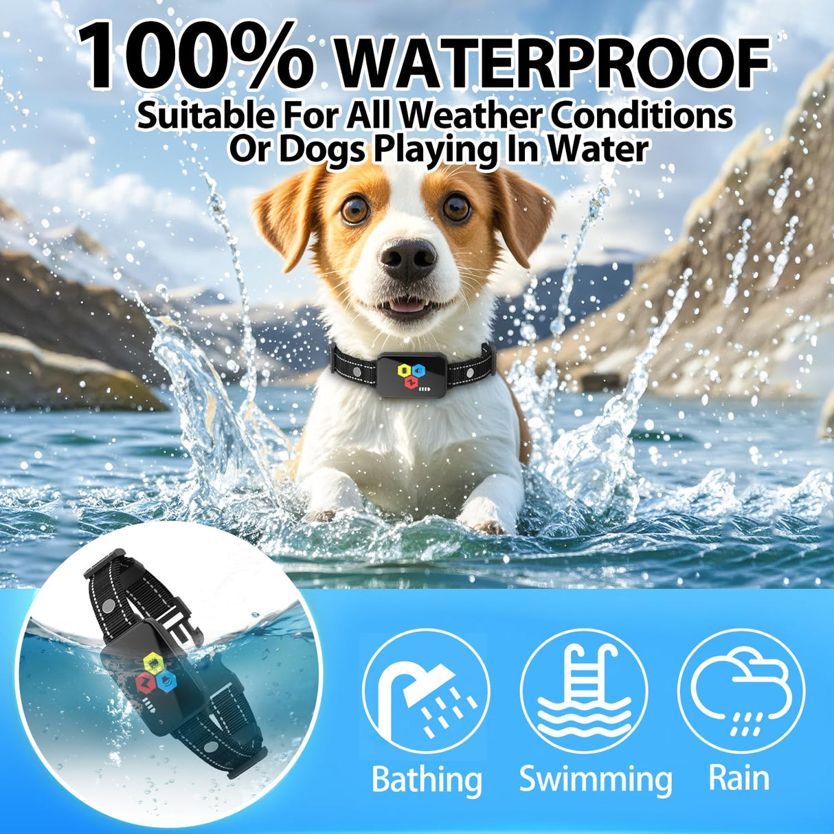 Dog Bark Collar,4 Modes Rechargeable Smart Barking Collar,IP67 Waterproof Shock Collar, Safe Shock Anti Barking Device for Dogs，Dog Barking Collar for Dogs 1-120lbs, Dog Training Device