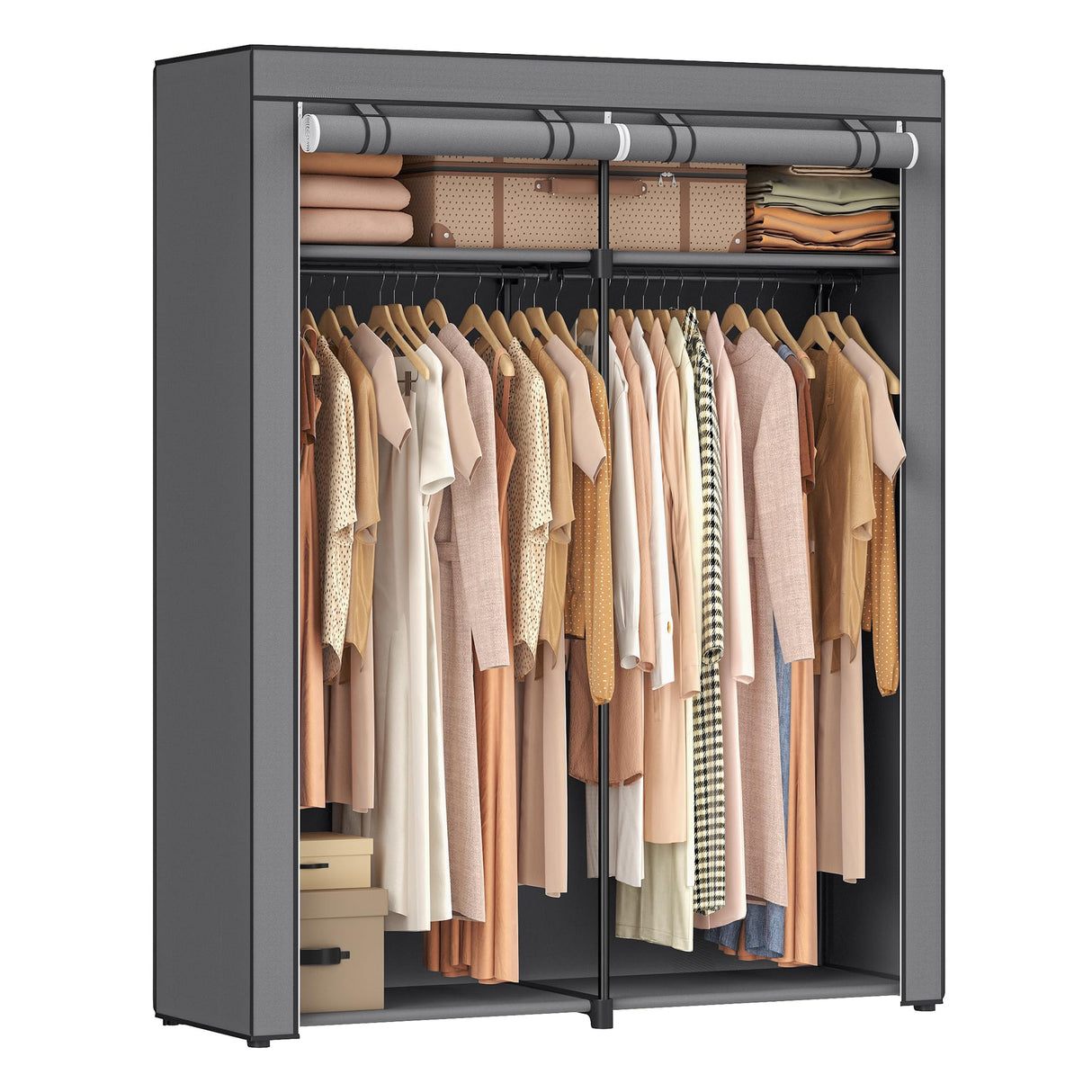 Wardrobe, Clothes Storage Wardrobe for Bedroom with 2 Clothes Rails, Fabric Portable Wardrobe, Collapsible, Clothes Rack, for Closet, 43 x 140 x 174 cm, Grey RYG02GY