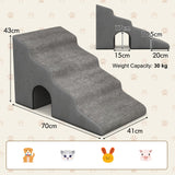 4-Tier High Density Foam Dog Ramps, Extra Wide Pet Stairs with Non-slip Bottom for High Beds & Couches, Pet Steps with Washable Cover, Arch & Lint Roller for Old Dogs, Injured Pets, Grey