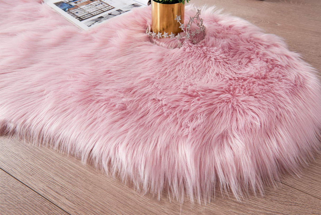 Ultra Soft Fluffy Rug Pink Faux Sheepskin Fur Rug Shaggy Couch Cover Furry Carpet for Kids Room Fuzzy Plush Rug for Bedroom Living Room Runner, 2x6 Feet (Sheepskin Shape,Pink)