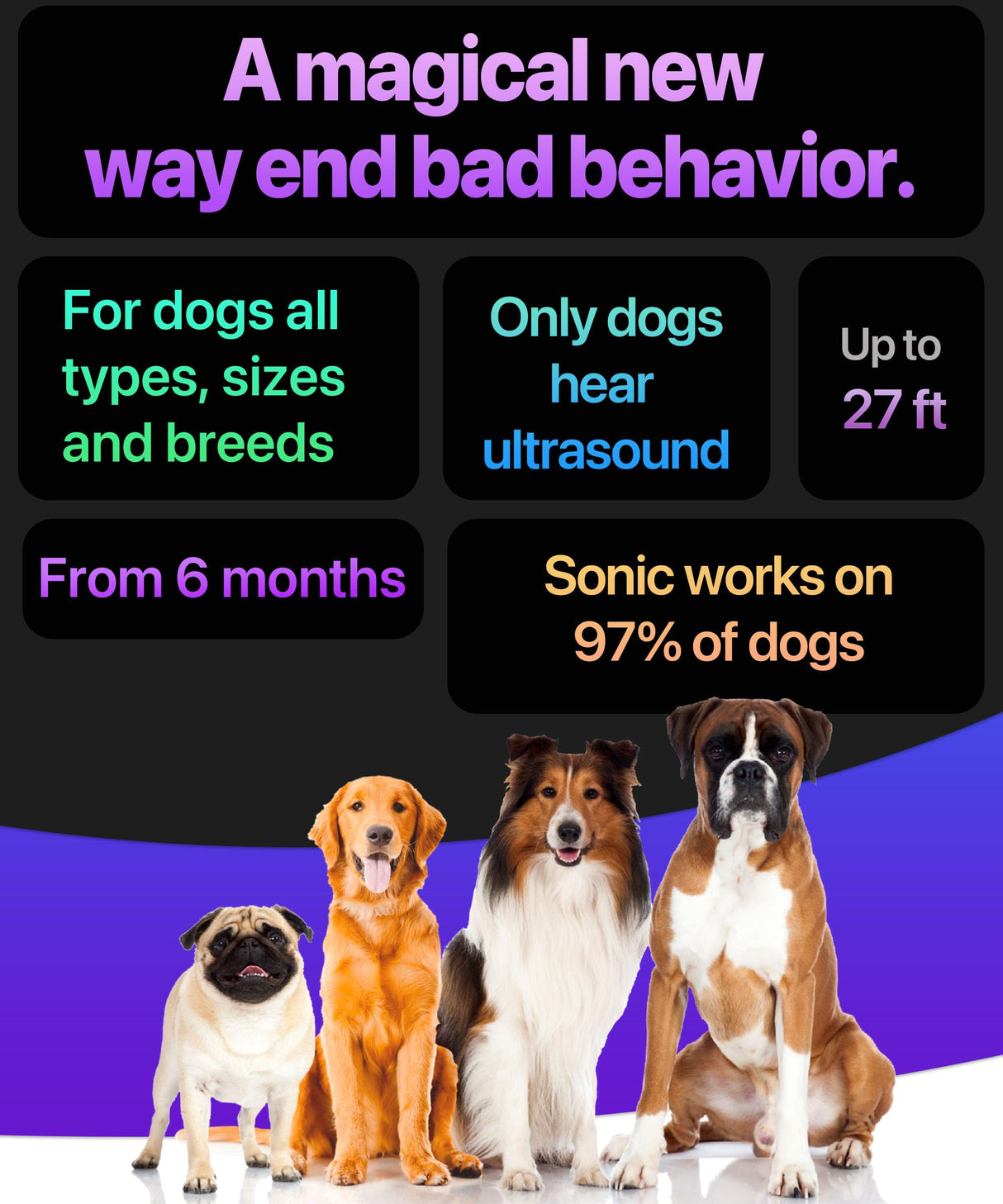 2024 release Dog Bark Deterrent Device Stops Bad Behavior | No need yell or swat, Just point to a dog (own or neighbor's) Hit the button | Long-range ultrasonic, Alternative to painful dog shock collar