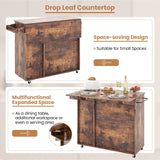 Rolling Kitchen Island Cart with Drop Leaf, Buffet Serving Cart with Wine Rack, Stemware Holder, Towel Rack & Spice Rack, Coffee Station Cabinet with Lockable Casters, Rustic Brown