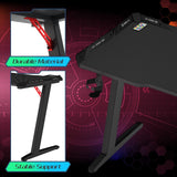 Gaming Desk LED Gaming Workstation RGB Light Computer Desk Z Shaped, Black Pc Desk with Carbon Fiber Surface Cup Holder & Headphone Hook, (120 * 60 * 75cm)