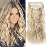 Clip in Long Wavy Synthetic Hair Extension 20 Inch 4PCS Dark Golden Mix Beige Blonde Highlights Hairpieces Thick Double Weft Hair Extension for Women (4pcs, 20Inch, P86/613#)