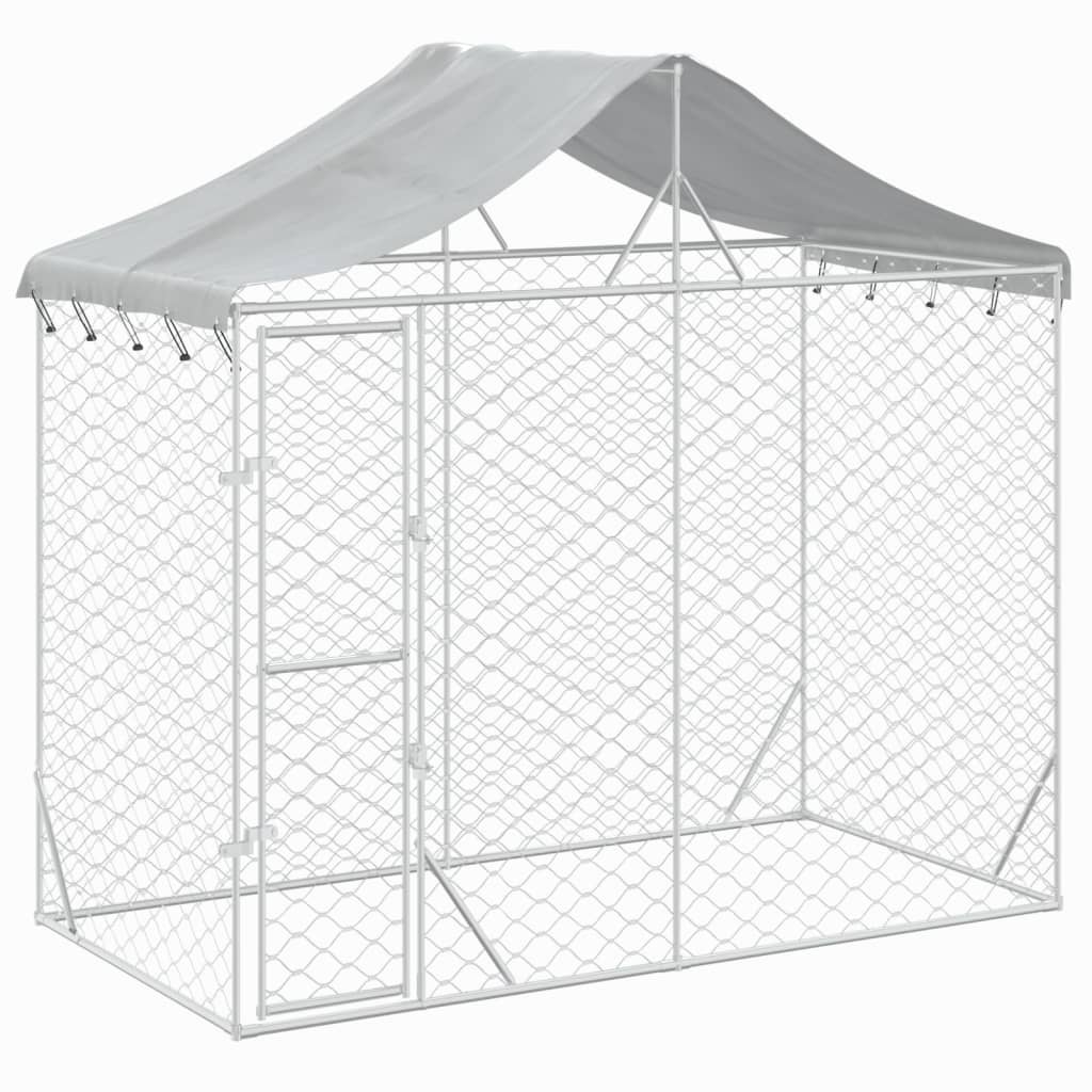 Dog Kennel Outdoor Dog Crate Dog House with Roof Silver Galvanised Steel