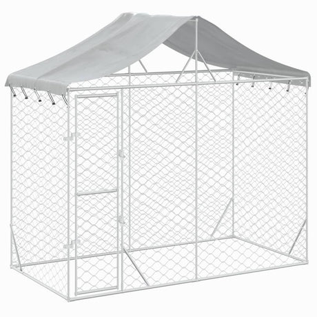 Dog Kennel Outdoor Dog Crate Dog House with Roof Silver Galvanised Steel