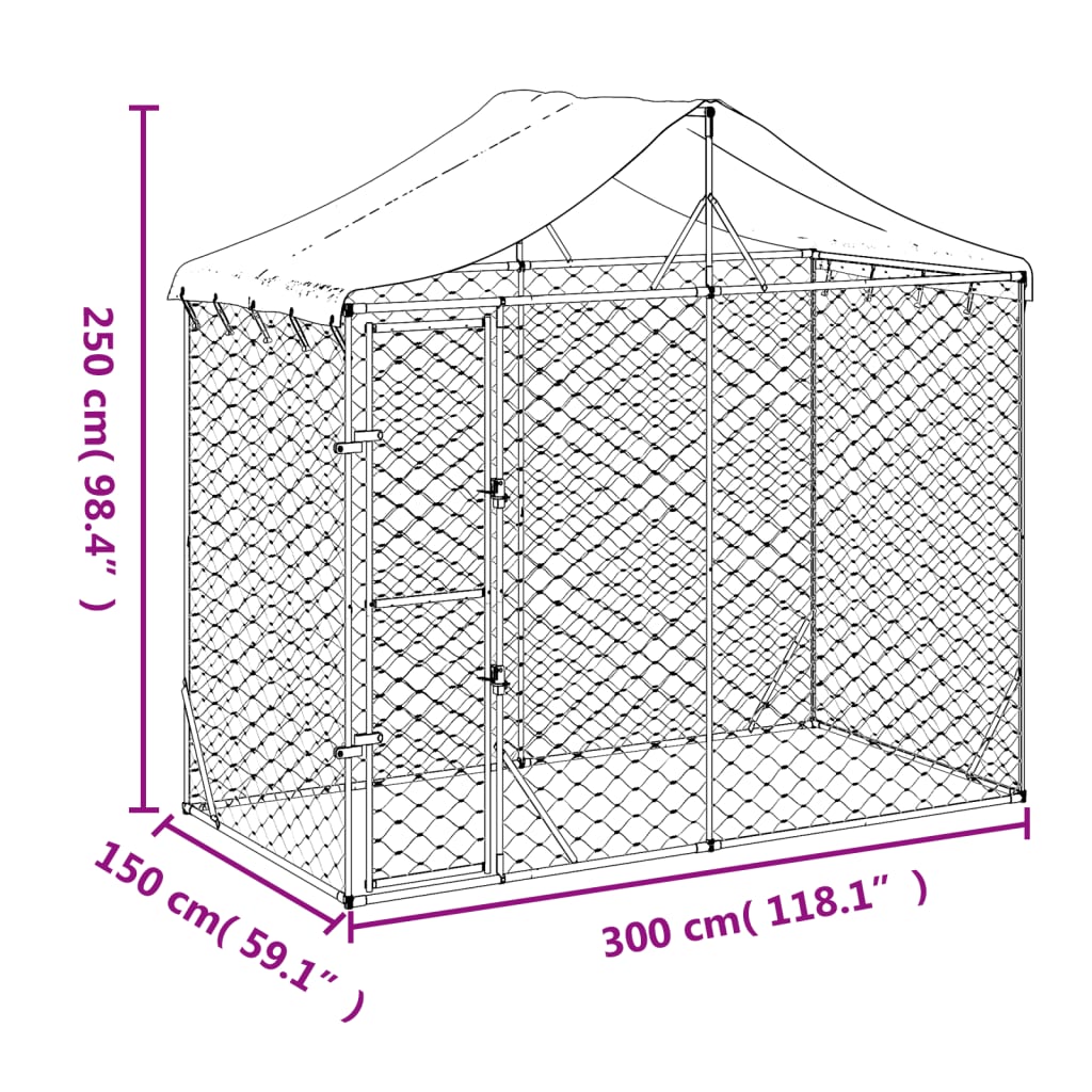 Dog Kennel Outdoor Dog Crate Dog House with Roof Silver Galvanised Steel