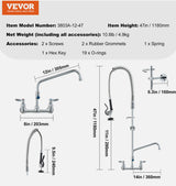 Commercial Wall Mount Kitchen Sink Faucet Pre-Rinse Sprayer 47" Height