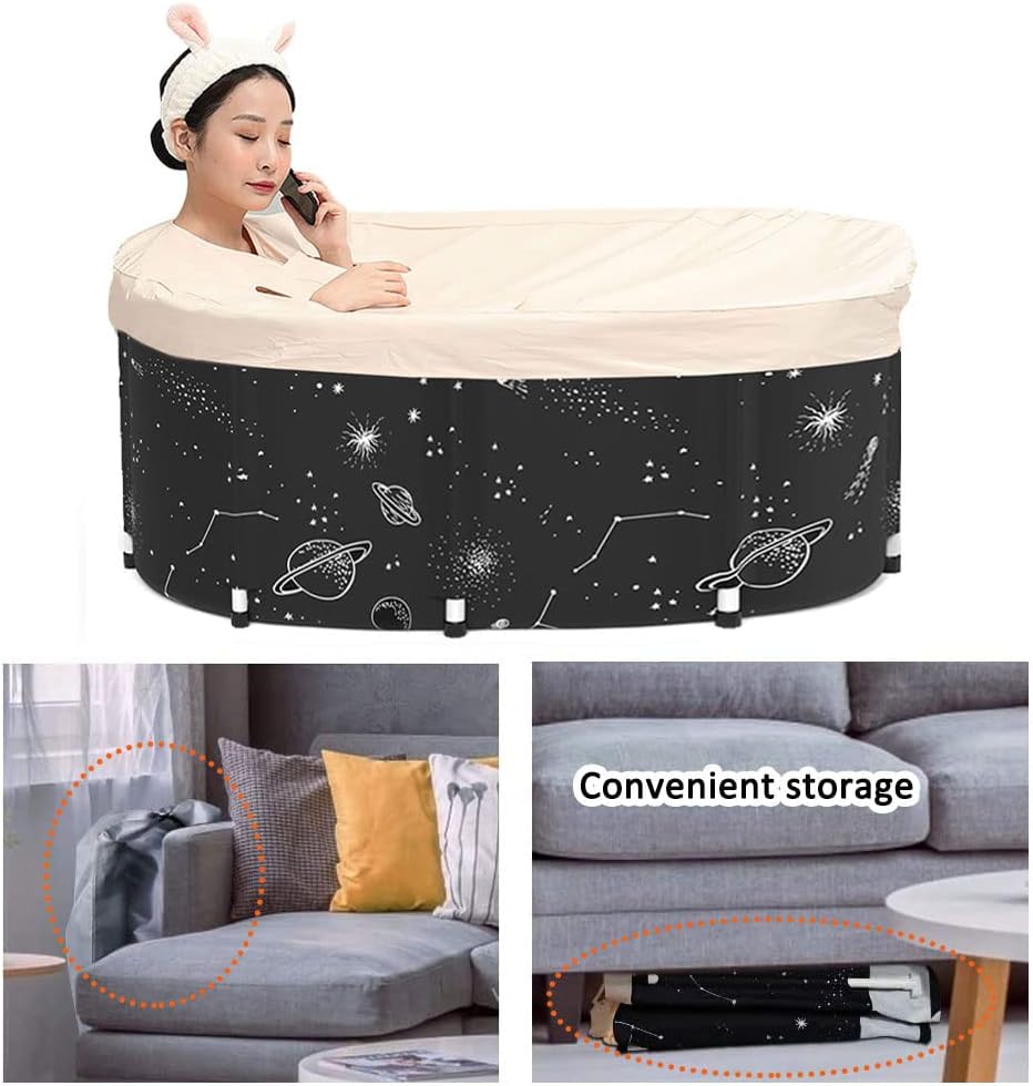 Large Portable Bathtub Foldable Soaking Bath Tub with Bath Cover, Folding Tubs for Small Space, Separate Family Bathroom SPA Freestanding Bathtub Thickened Thermal Foam to Keep Temperature