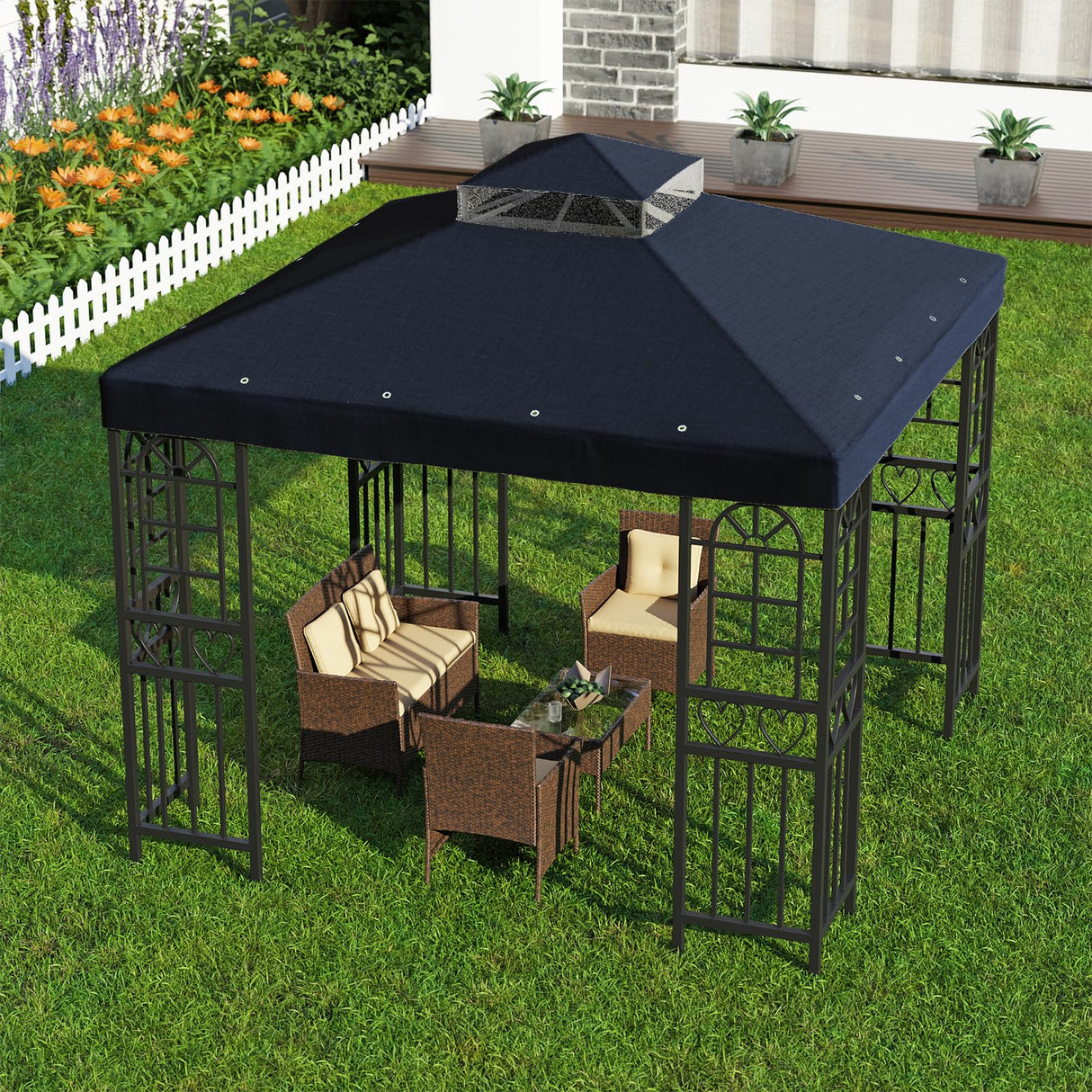 10'x10' Replacement Canopy Top Cover Only for Gazebo, Double Tiered Gazebo Covers for Outdoor Patio Garden Canopy (Black)