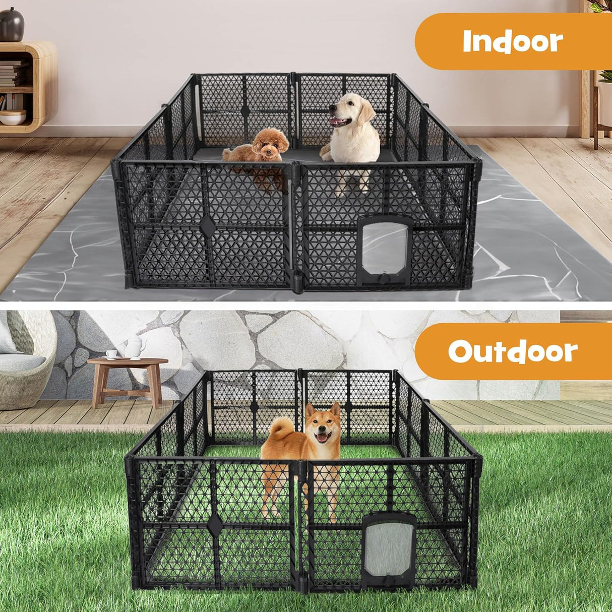 Pet Playpen Folding Dog Plastic Puppy Exercise Enclosure Fence 8 Panels, Dog Play Pen Connectable Fence with Lockable Gate, Universal Portable Pet Exercise Cage Yard for Indoor Outdoor