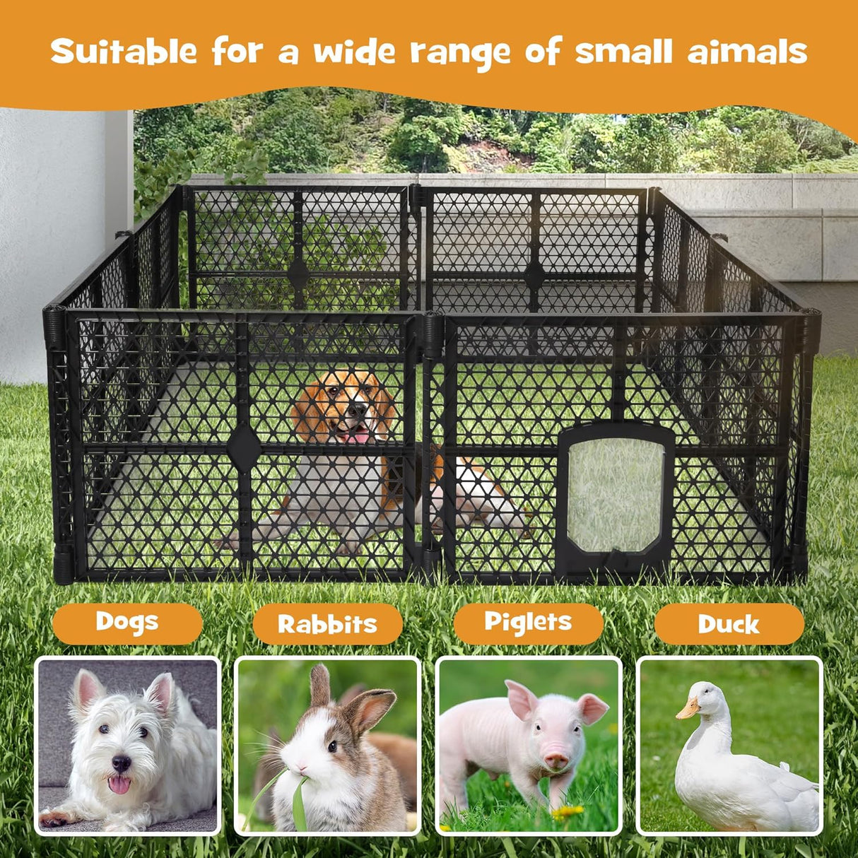 Pet Playpen Folding Dog Plastic Puppy Exercise Enclosure Fence 8 Panels, Dog Play Pen Connectable Fence with Lockable Gate, Universal Portable Pet Exercise Cage Yard for Indoor Outdoor