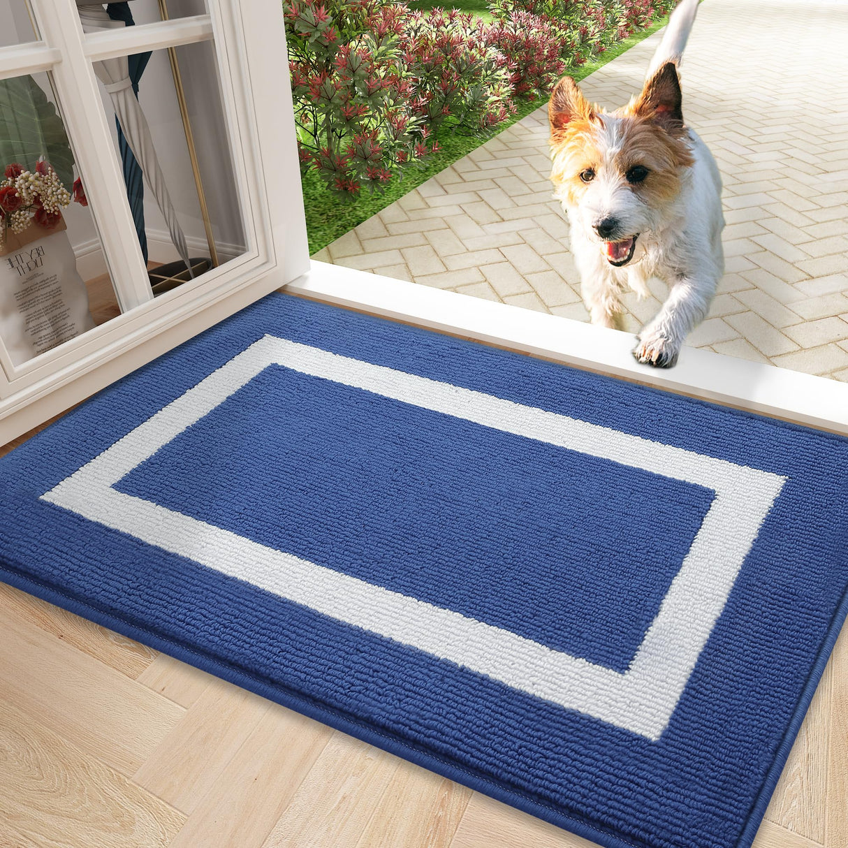 Indoor Door Mat, 32x20, Non-Slip Absorbent Resist Dirt Entrance Mat, Washable Low-Profile Inside Entry Doormats for Entryway, Navy