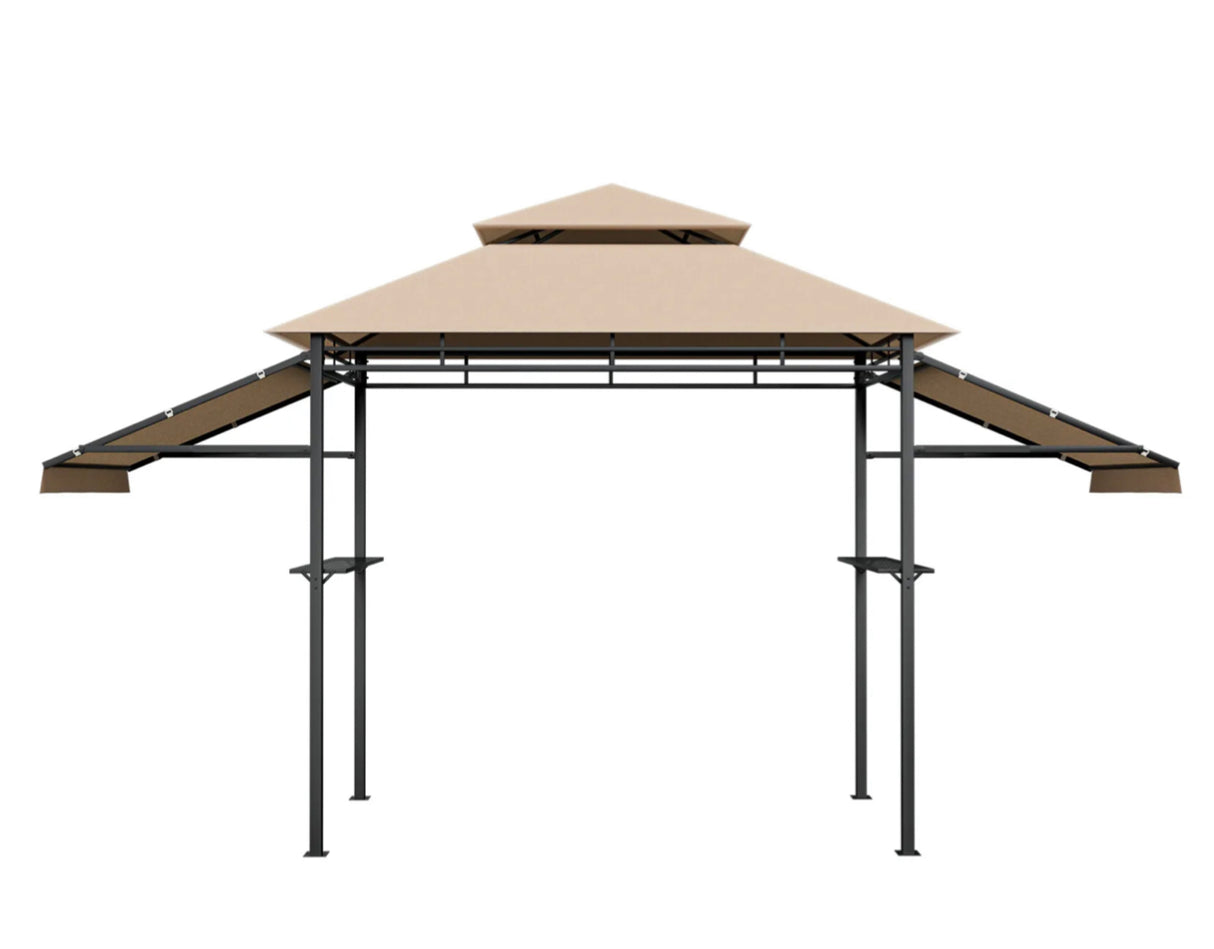 Patio BBQ Grill Gazebo Side Awnings Shelves 2-Tier Canopy Outdoor 413 x 122cm