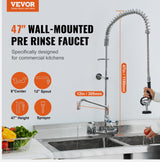 Commercial Wall Mount Kitchen Sink Faucet Pre-Rinse Sprayer 47" Height