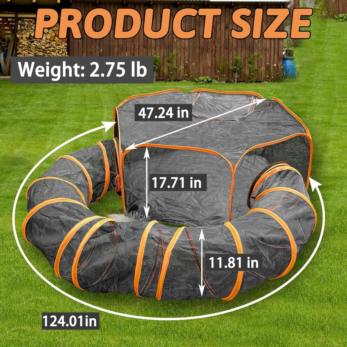 Outdoor Cat Enclosures, Portable Cat Tent for Outside Cat Playpen Enclosed with Tunnel, Small Animal Playpen Guinea Pig Rabbit Cage,Pop Open Exercise Yard Fence with Top Cover