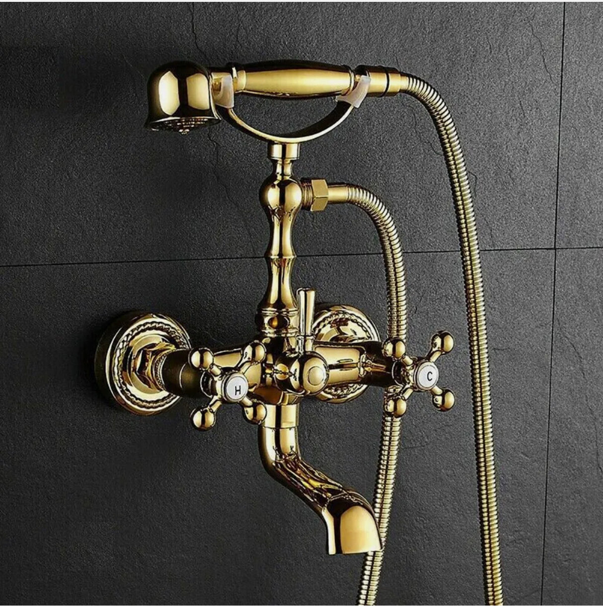 Gold Bathtub Faucet Brass Telephone Shower Set With Handheld Shower Head AU