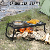 Folding Campfire Grill, Heavy Duty Steel Mesh Grate, 22.4" Portable Camping Grates Over Fire Pit, Camp Fire Cooking Equipment with Legs Carrying Bag, Grilling Rack for Outdoor Open Flame Cooking