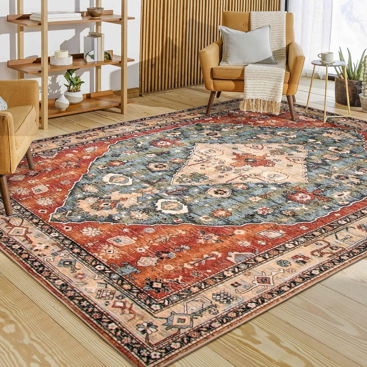 Soft Boho Area Rug, Non-Slip, Washable Carpet for Living Room/Bedroom/Dining/Office