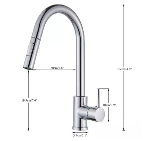 Chrome WELS Kitchen Mixer Tap 360° Pull Out 2-Mode Spray Laundry Sink Faucet