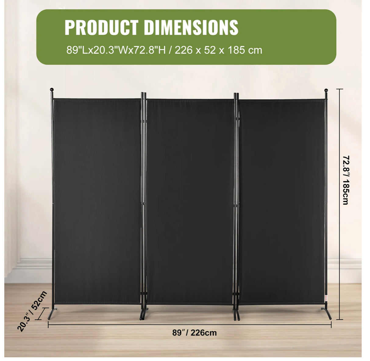 3 Panel Room Divider Stand Folding Privacy Screen 226 x 185cm Dark Black