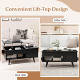 Lift Top Coffee Table with Storage, Living Room Table with Hidden Compartment, Cabinet & Open Shelf, Flip Top Center Table, Pull up Coffee Table for Home, Office