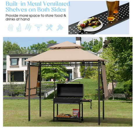 Patio BBQ Grill Gazebo Side Awnings Shelves 2-Tier Canopy Outdoor 413 x 122cm