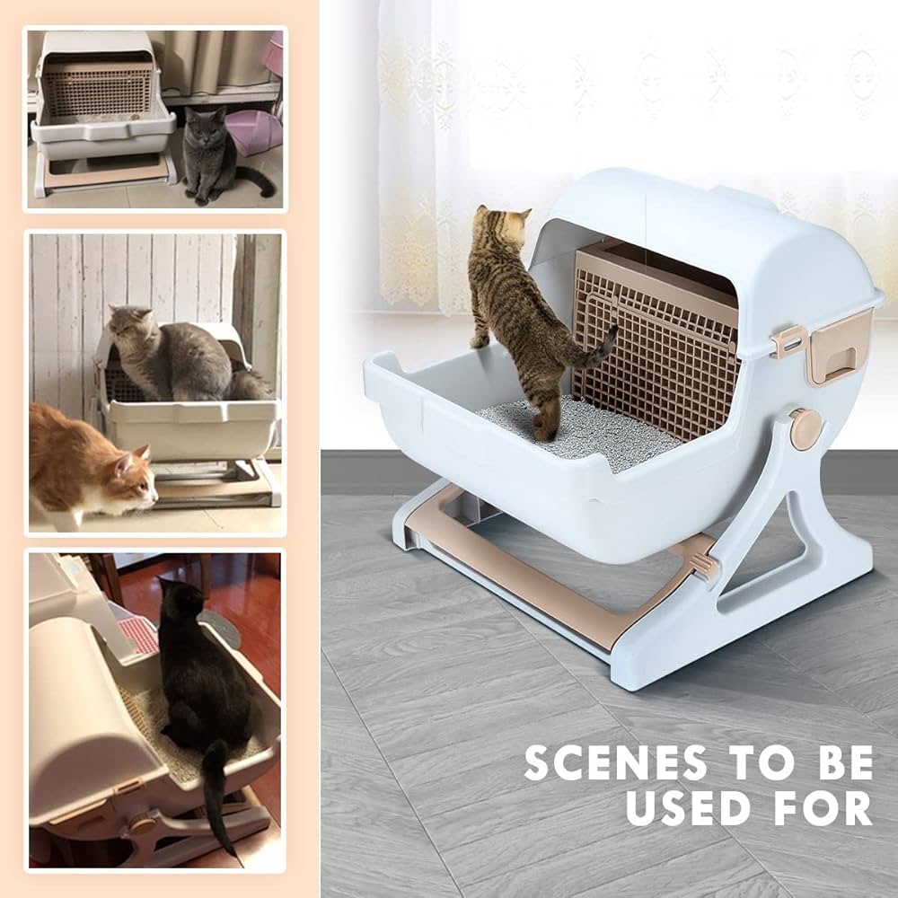 Cat Toilet Pet Semi Automatic Hand Free Easy Clean Litter Box Cat Furniture