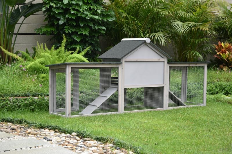 Double Run Wooden Chicken Coop Rabbit Hutch Bunny Cage Grey