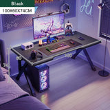 Large Gaming Desk, Black PC Computer Desk, Ergonomic Home Office Desk with Carbon Fiber Surface Gaming Table Workstation for Gift Idea