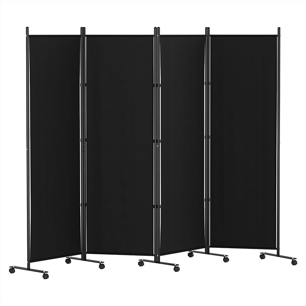 Room Divider Screen 6 Panel Partition Privacy Fold Fabric Wheels Black