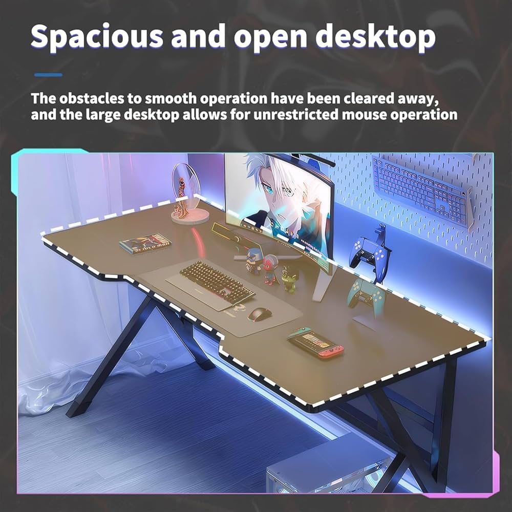 Ergonomic Large Gaming Desk, 100CM Computer Desk, K-Shaped Gaming Table, PC Gaming Workstation Home Office Desks, Space-Saving, Easy to Assemble (Black, 100CM)