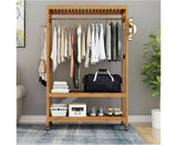 Heavy Duty Wooden Clothes Rail Rack Garment Stand Corner Open Wardrobe w/ Wheels