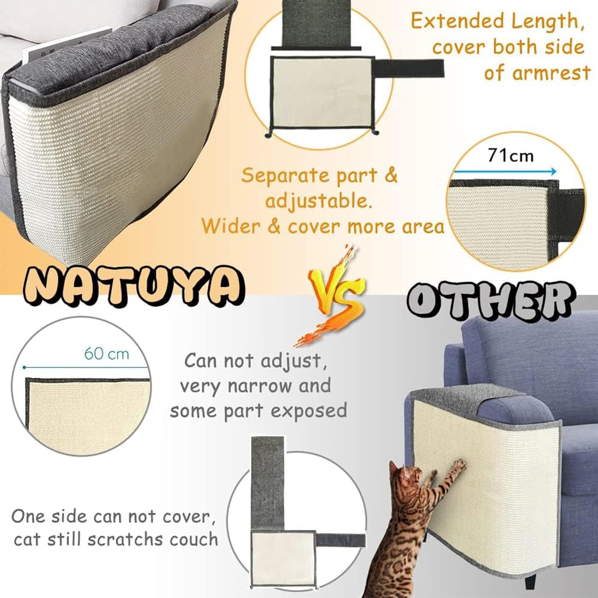 Furniture Protectors from Cats-Cat Furniture Protector-Cat Scratch Deterrent Cushion-Stretchable Anti-Scratch Sofa Cushion (Dark Gray, Left)