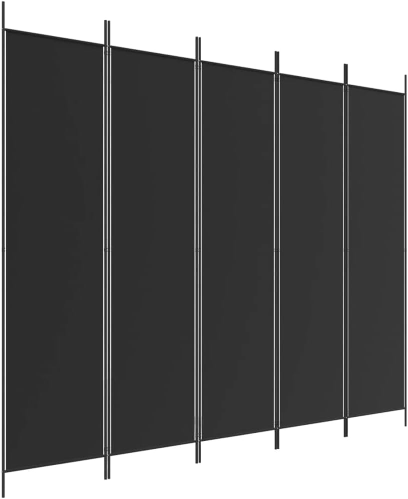 5-Panel Room Divider in Elegant Black - Versatile usage, Durable Fabric and Iron Construction, Compatible for Living Room and Bedroom, Modern Style, Foldable for Easy Storage, 250x200 cm